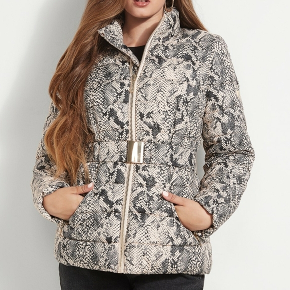 NEW GUESS Lexie Snakeskin Puffer Jacket SZ S - Picture 2 of 9